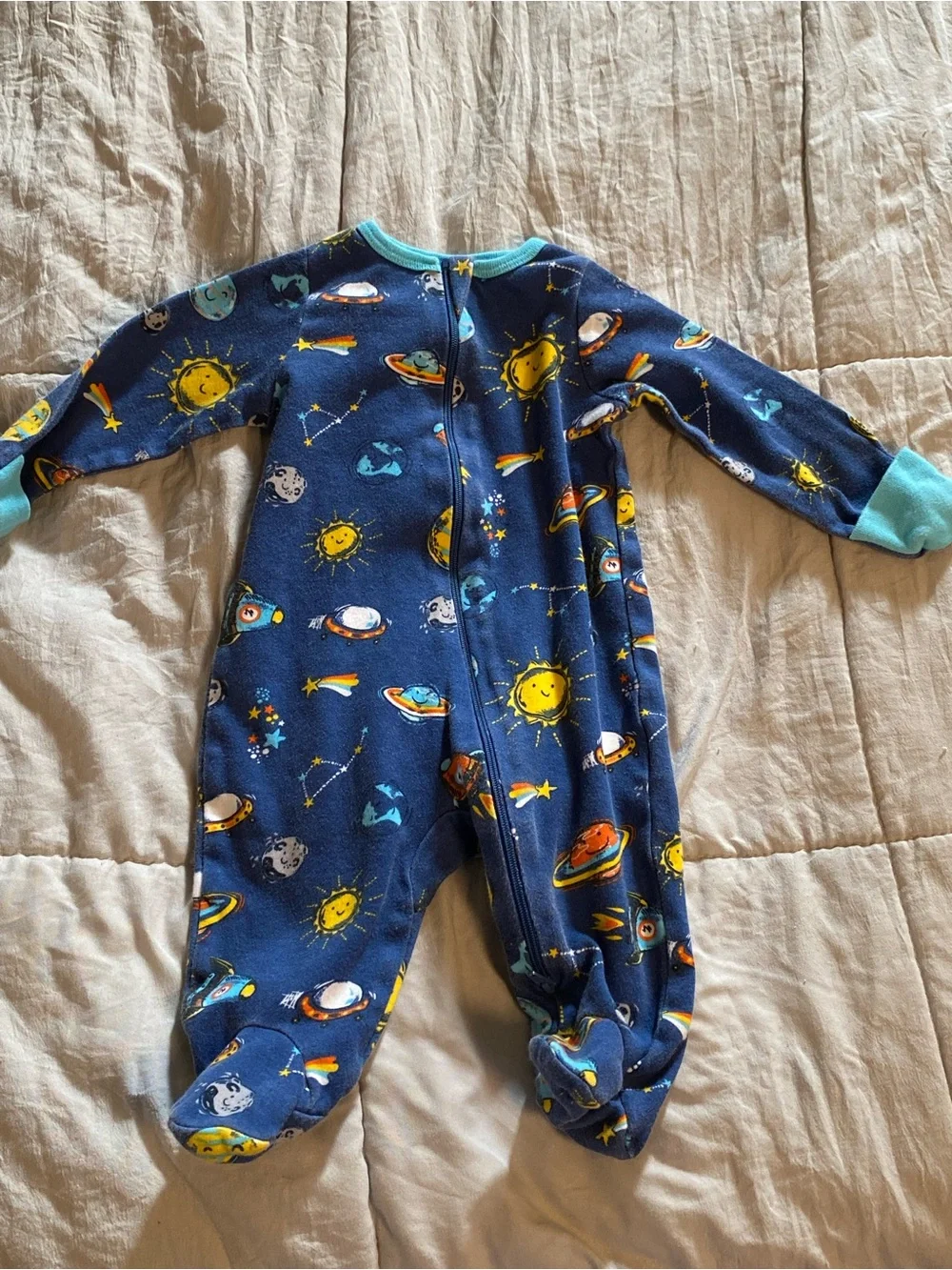5 piece Assorted Baby Rompers - Camo, Yellow, Striped & Space Prints